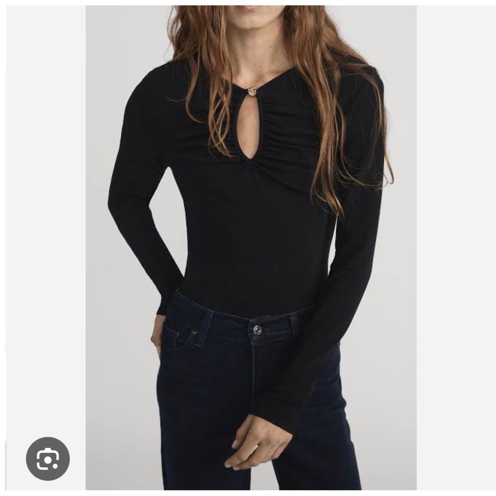 Intimately‎ Free People Black Keyhole Cutout Front Long Sleeve Top Stretchy XS/S
